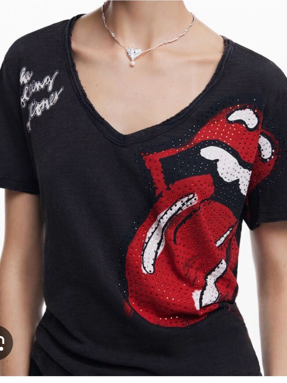 Black V-Neck Rolling Stones Graphic Tee